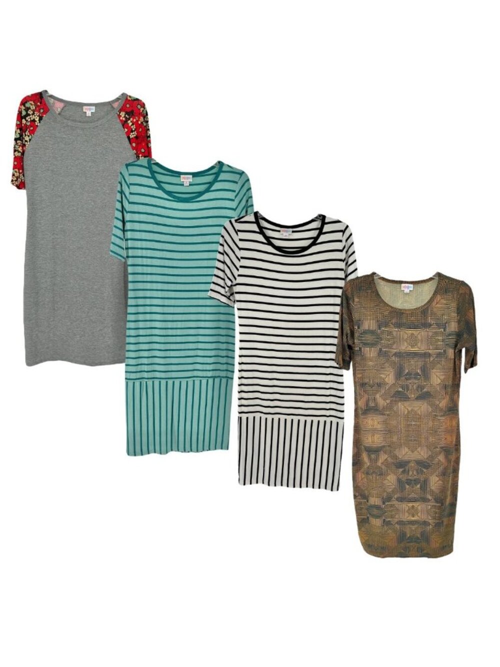 Lularoe Julia Dress Bundle M Stylish Patterns & Stripes Comfortable Knit Fabric